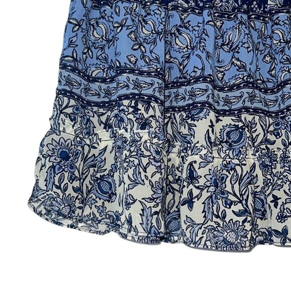 AQUA Ladies Ruffle Tiered Mini Skirt, Cream & Navy Blue Floral Print, NWT! - Picture 4 of 4